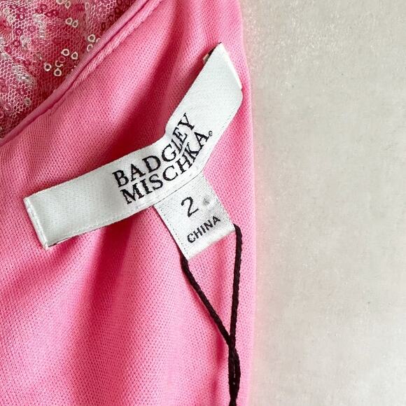 Badgley Mischka Ruched Sequin Cocktail Dress 2 Pink NWT - Picture 8 of 11
